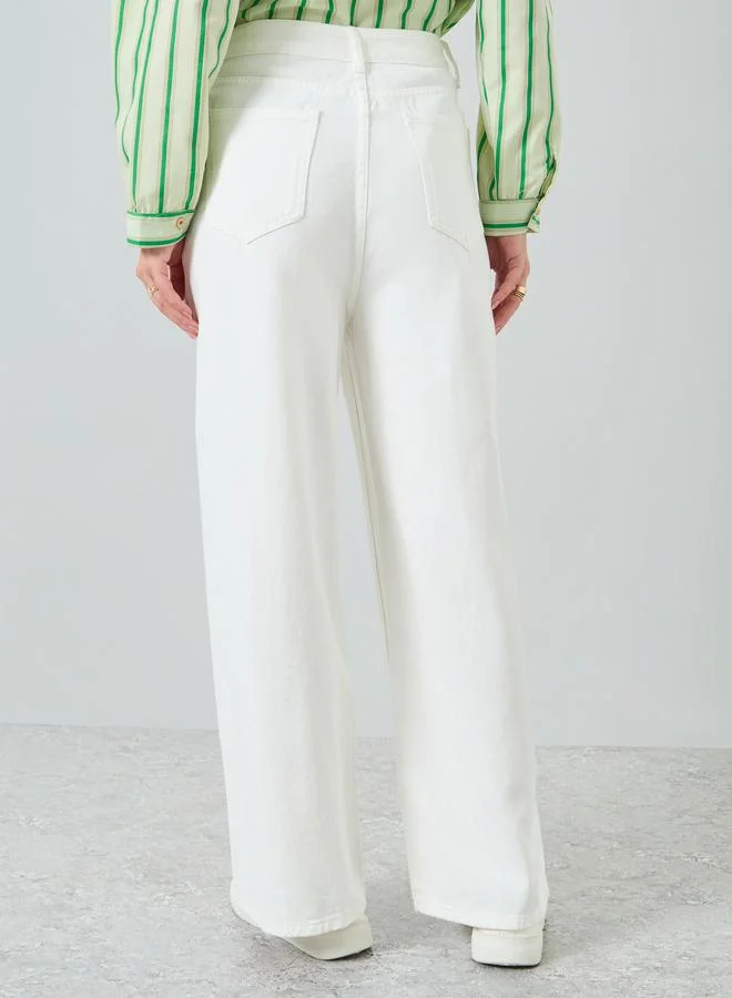 Styli  Women Off White Wide Leg Jeans for Women | Best Price UAE